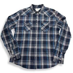 Aeropostale Shirt‎ Mens Large Blue Plaid Western Pearl Snap Long Sleeve Casual